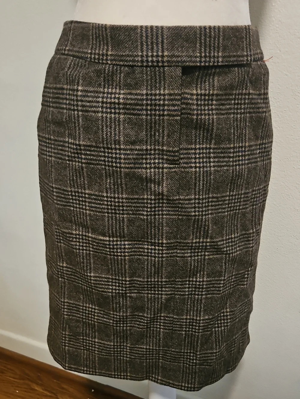 90s VintageJ. Crew Wool Cashmere Brown Plaid Wool Pencil Skirt Size 2